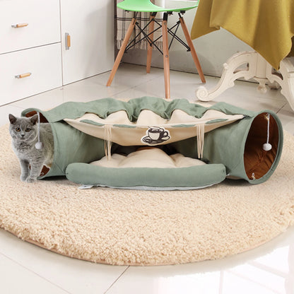 2 in 1 Cat Tunnel Beds for Indoor Cat Play Mat Scratch Tunnel Collapsible Cat House